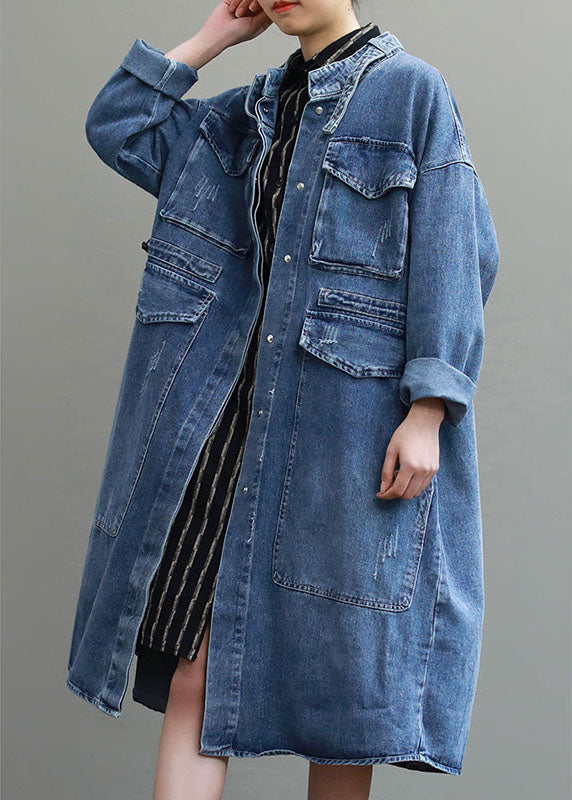 Dames Trenchcoat Denim met Knopen en Zakken voor Casual Herfststijl 2