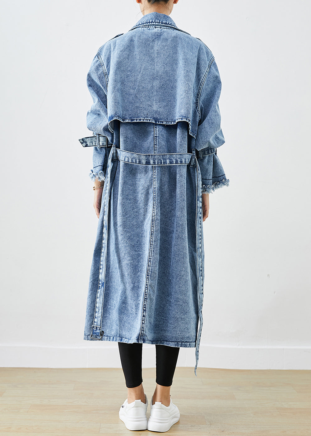 Dames Trenchcoat Lichtblauw met Dubbele Rij Knopen 3