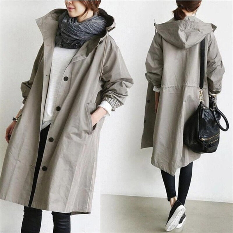 Dames Trenchcoat met Kapuze voor Regenachtig Weer 8