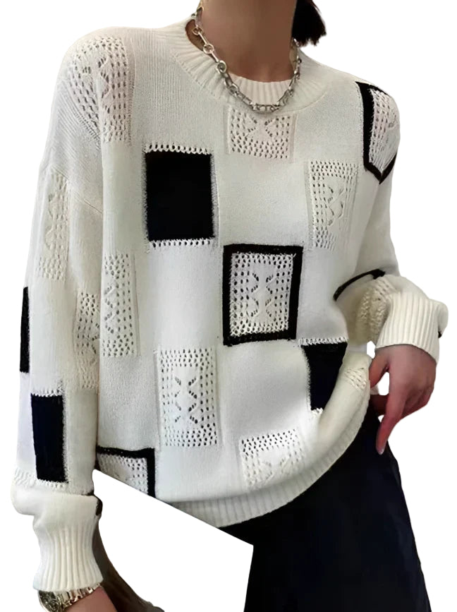 Dames Trui Retro Patchwork Stijl 0