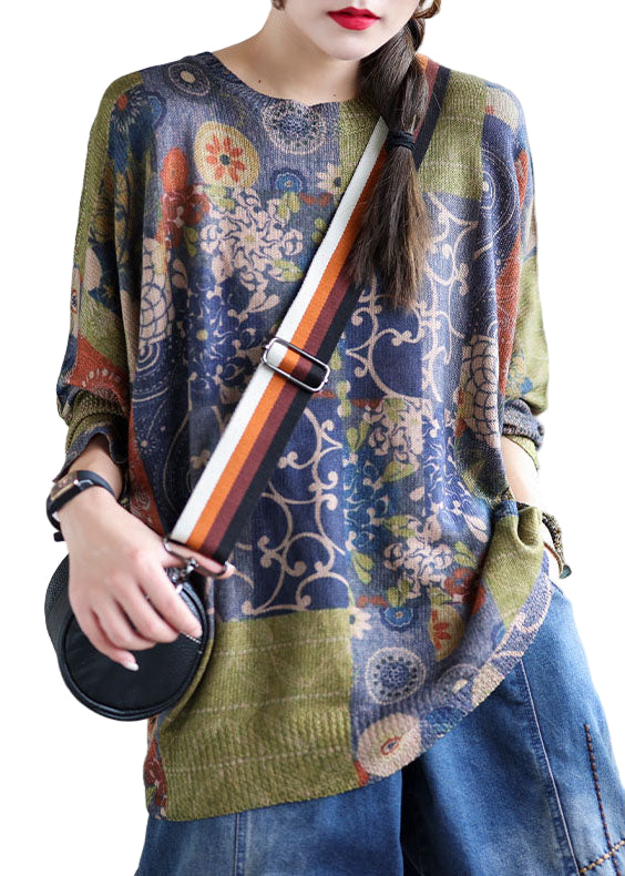 Dames Trui met O-Hals en Print in Franse Blauw 2