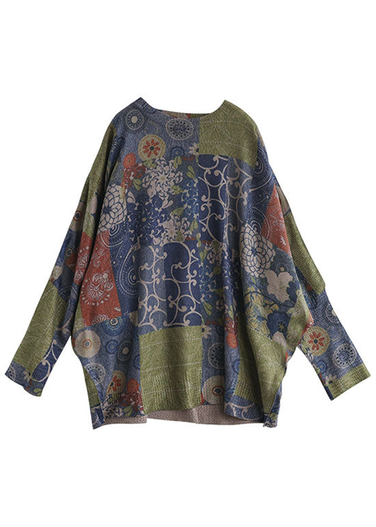 Dames Trui met O-Hals en Print in Franse Blauw 3