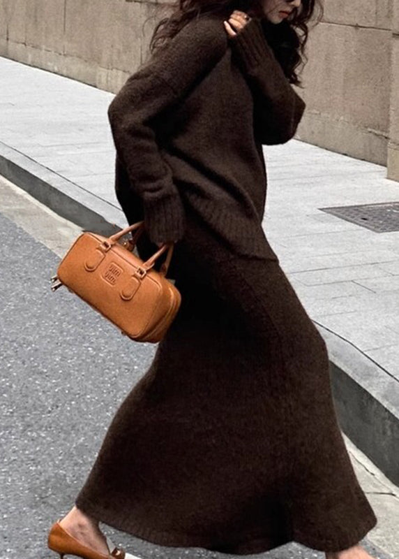 Dames Twee-delige Set Gebreide Trui en Maxirok 4