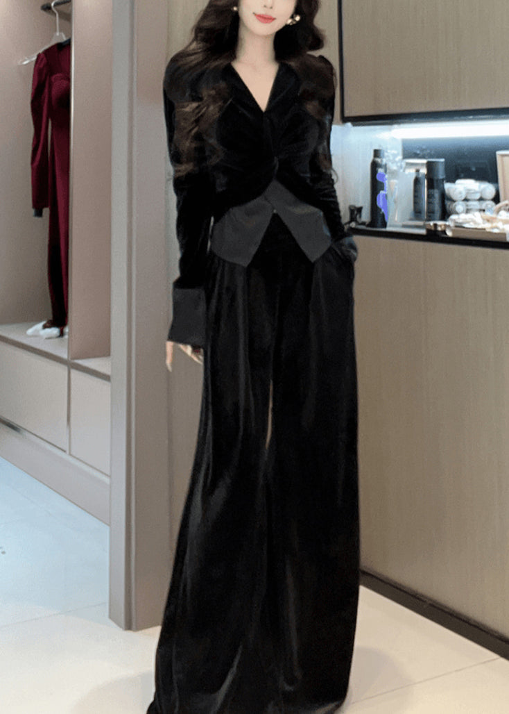 Dames Twee Delige Set met V-Hals en Brede Pijpen 1