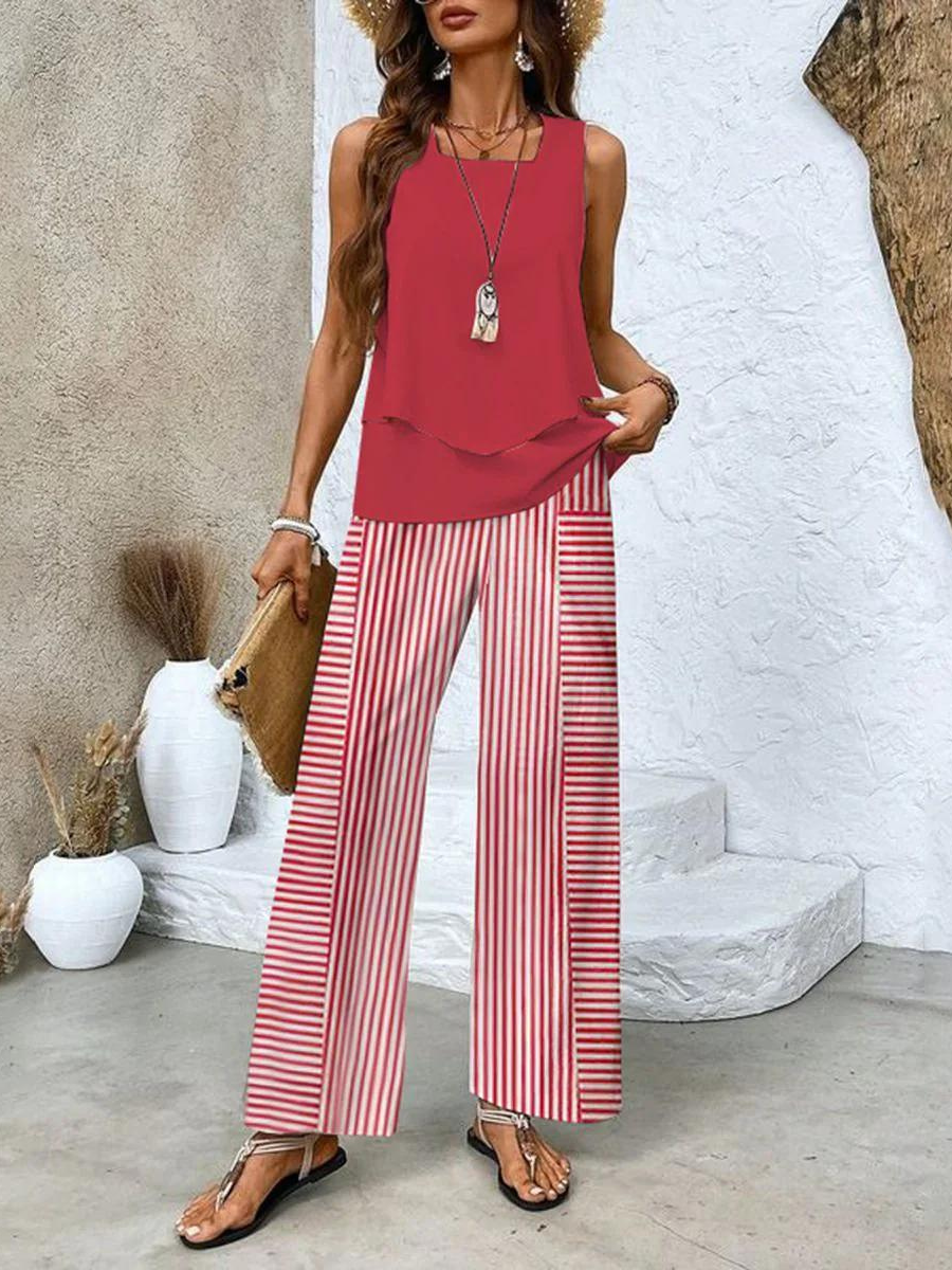 Dames Tweedelig Ensemble Met Wijde Pijpen Casual 3