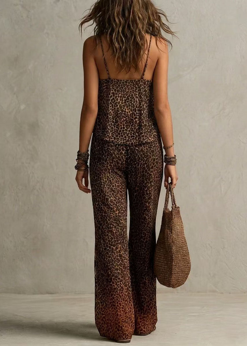 Dames Tweedelige Jumpsuit Met Lange Mouwen Casual Luipaardprint 3