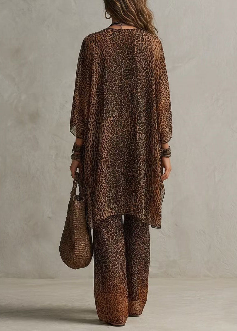 Dames Tweedelige Jumpsuit Met Lange Mouwen Casual Luipaardprint 4