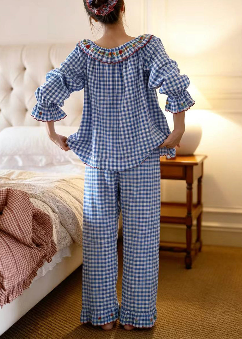 Dames Tweedelige Pyjama Set Geruit Met Lange Mouwen 2