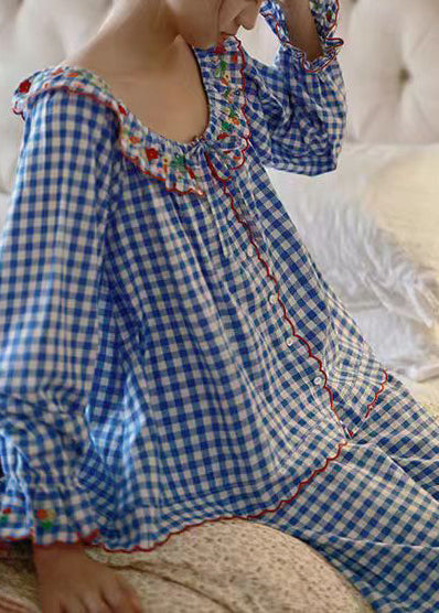 Dames Tweedelige Pyjama Set Geruit Met Lange Mouwen 3