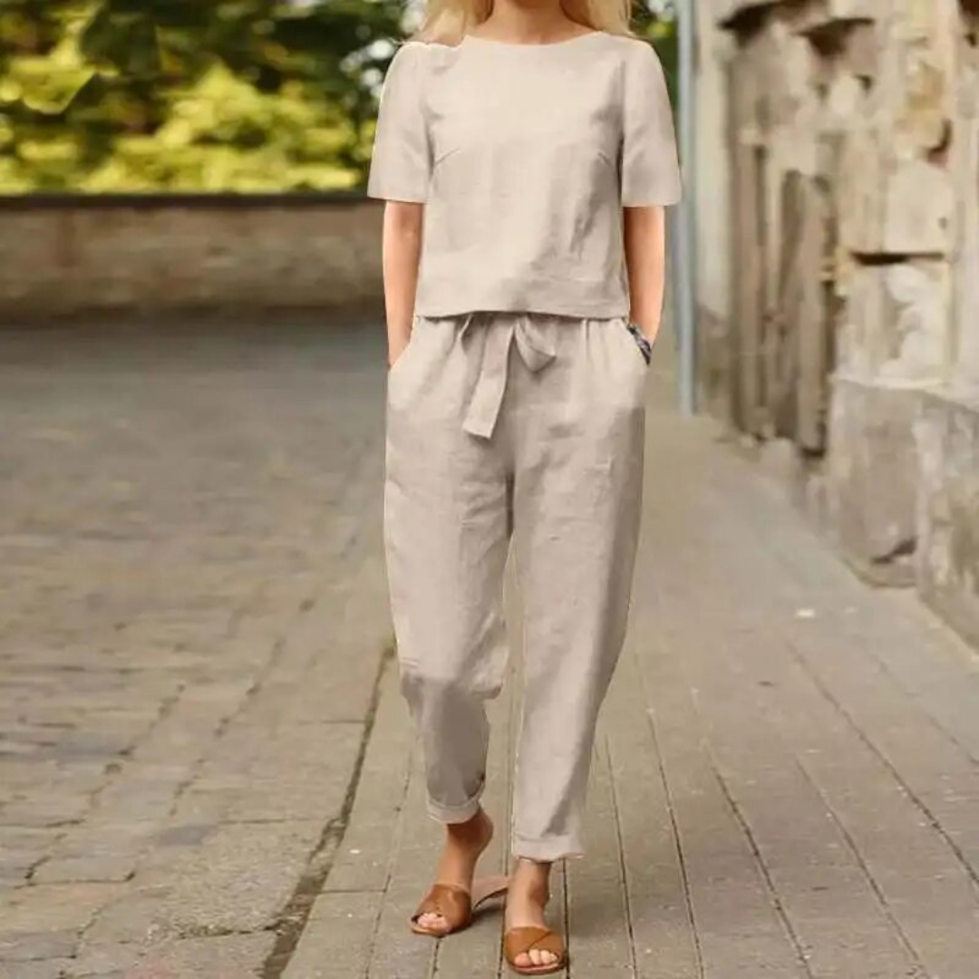 Dames Tweedelige Set Linnen Comfy Set voor Zomer Casual Stijl 1