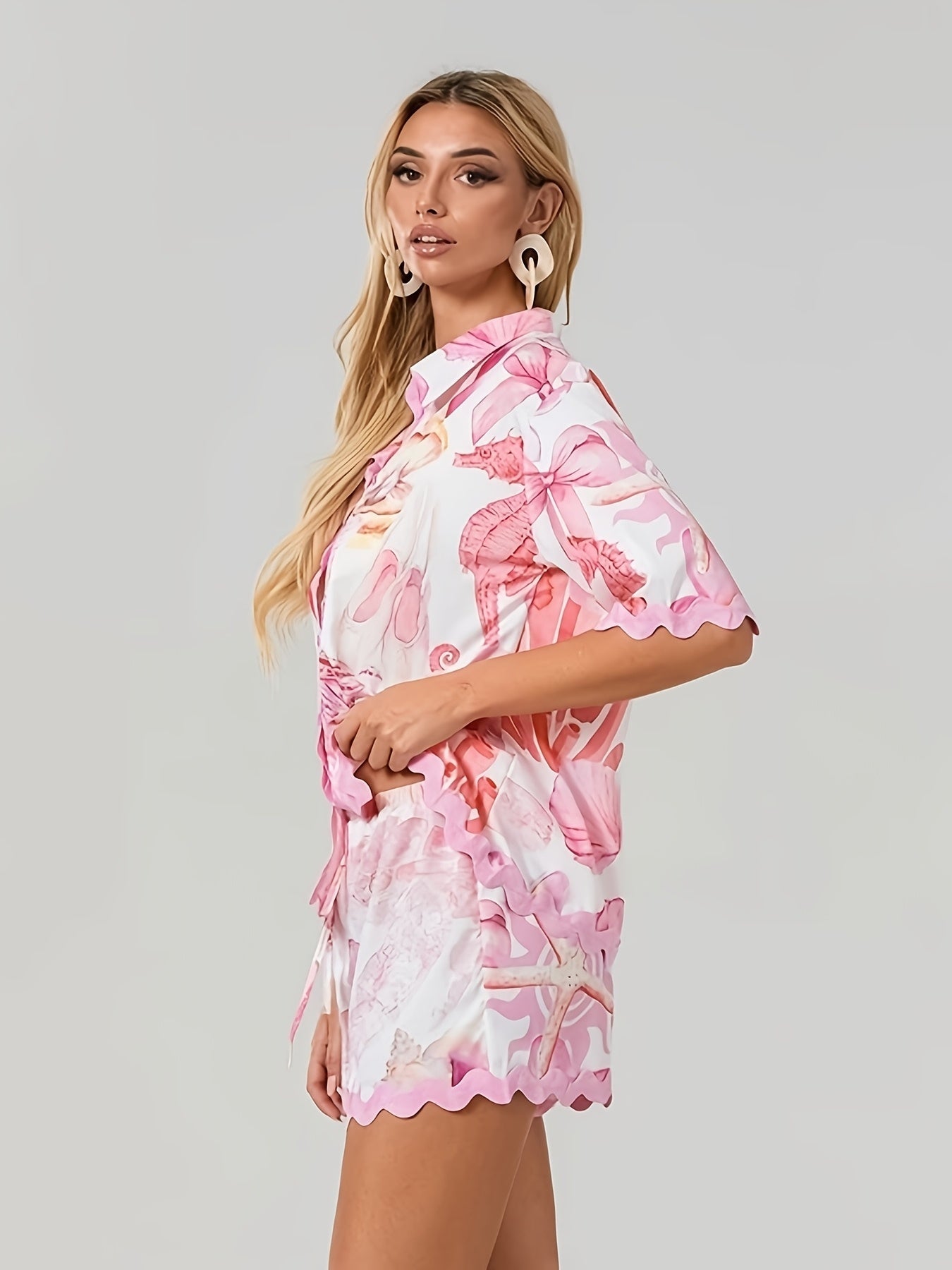Dames Tweedelige Set Overhemd en Short Comfy Mediterrane Print 5