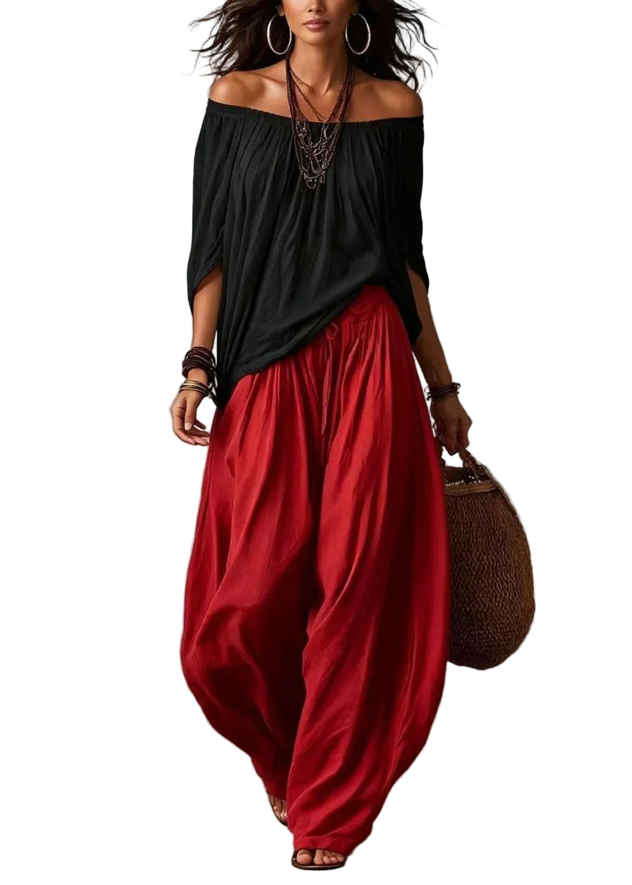 Dames Tweedelige Set Oversized Met Koude Schouder Vleermuismouw 0