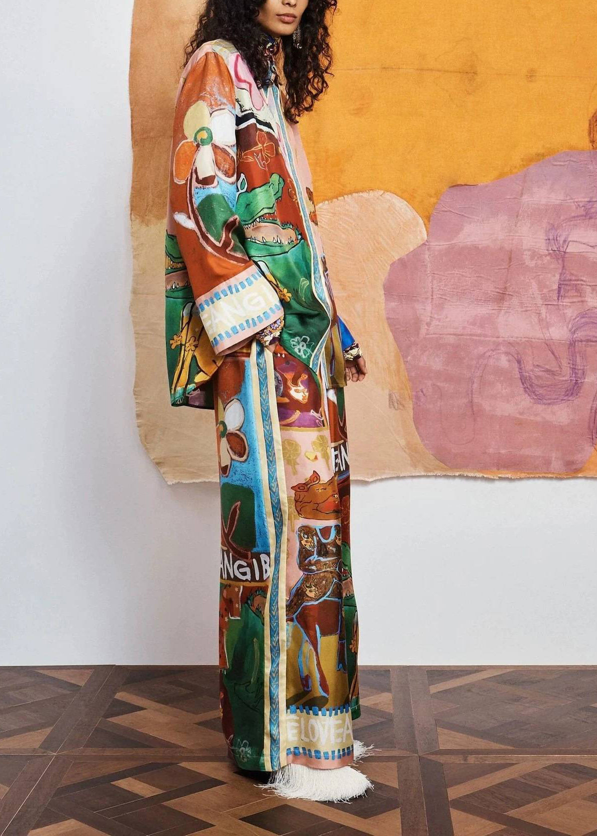Dames Tweedelige Set Oversized Print Herfststijl 1