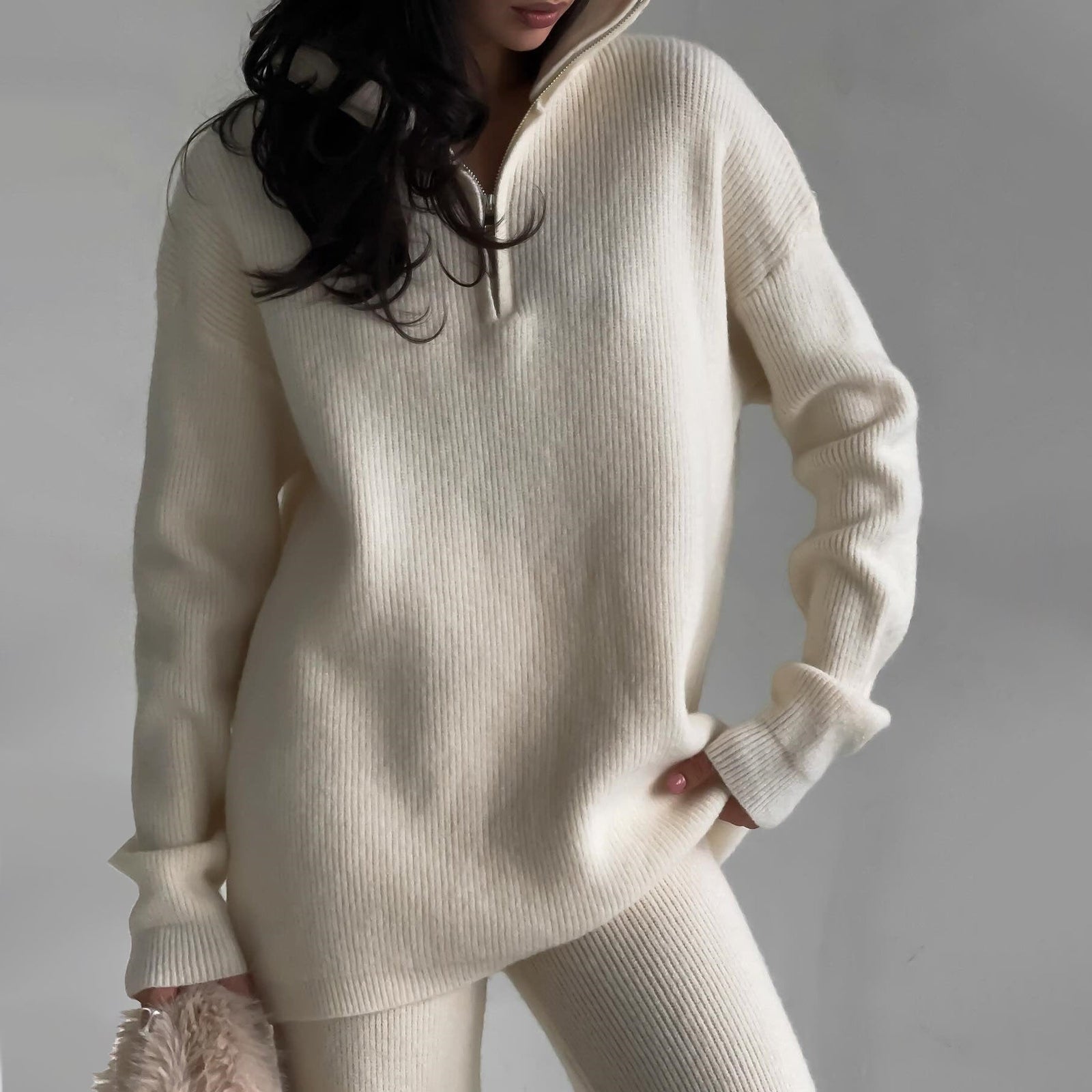 Dames Tweedelige Set Relaxed Fit met Halve Rits 1