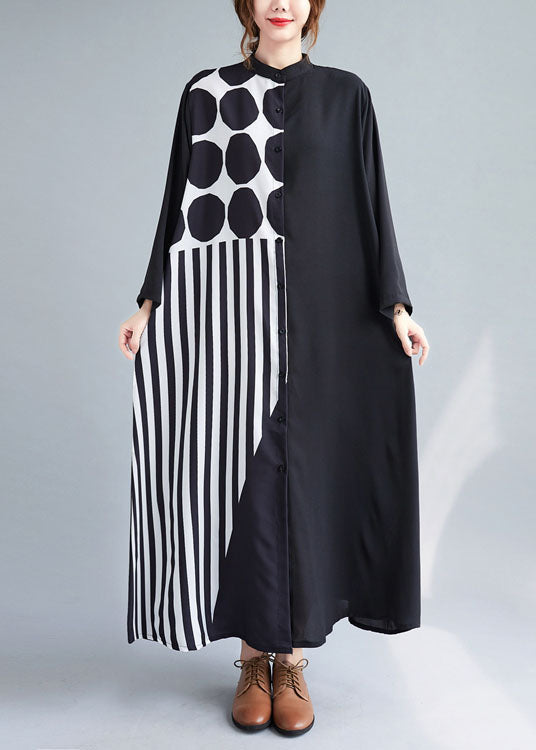 Dames Vakantiejurk met Zwart Print en Patchwork 1