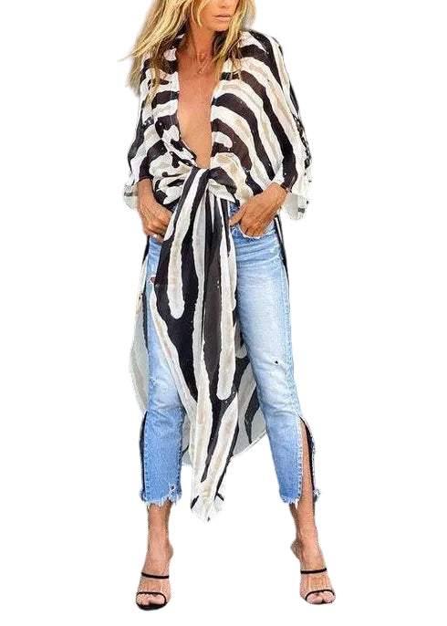 Dames Vest Asymmetrisch Zebrapatroon Zomerstijl 1