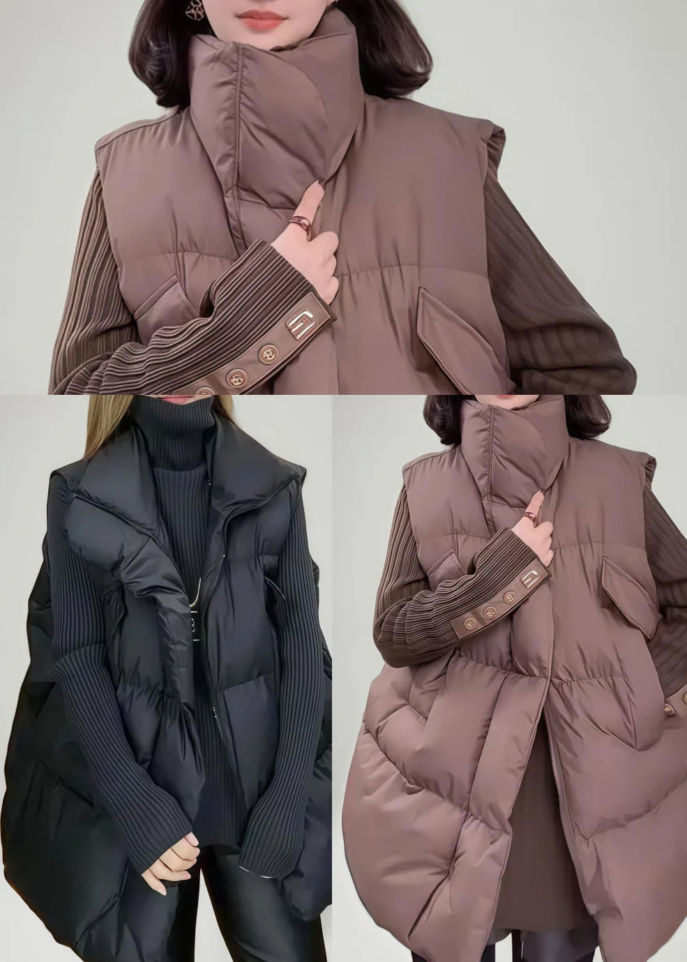 Dames Vest Oversized Met Opstaande Kraag voor Casual Winterstijl 4