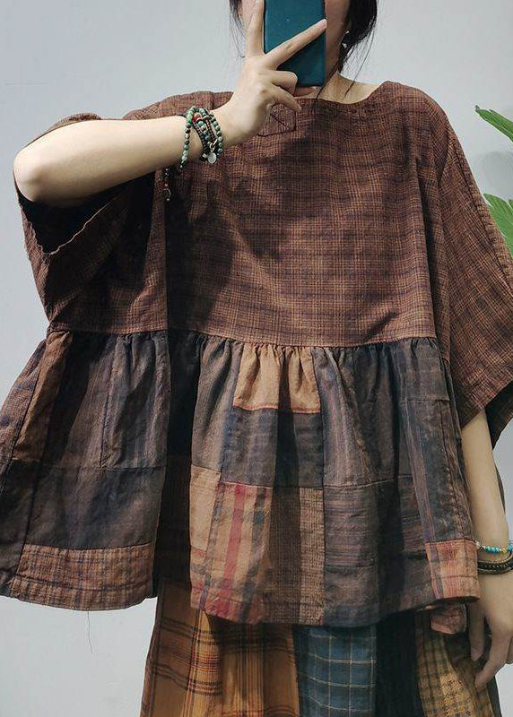 Dames Vintage O-hals Gerimpeld Shirt met Halve Mouw 2