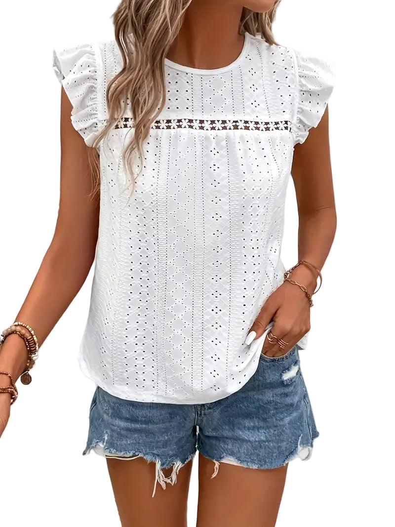 Dames Vintage T-shirt met Ronde Hals en Ruches 2