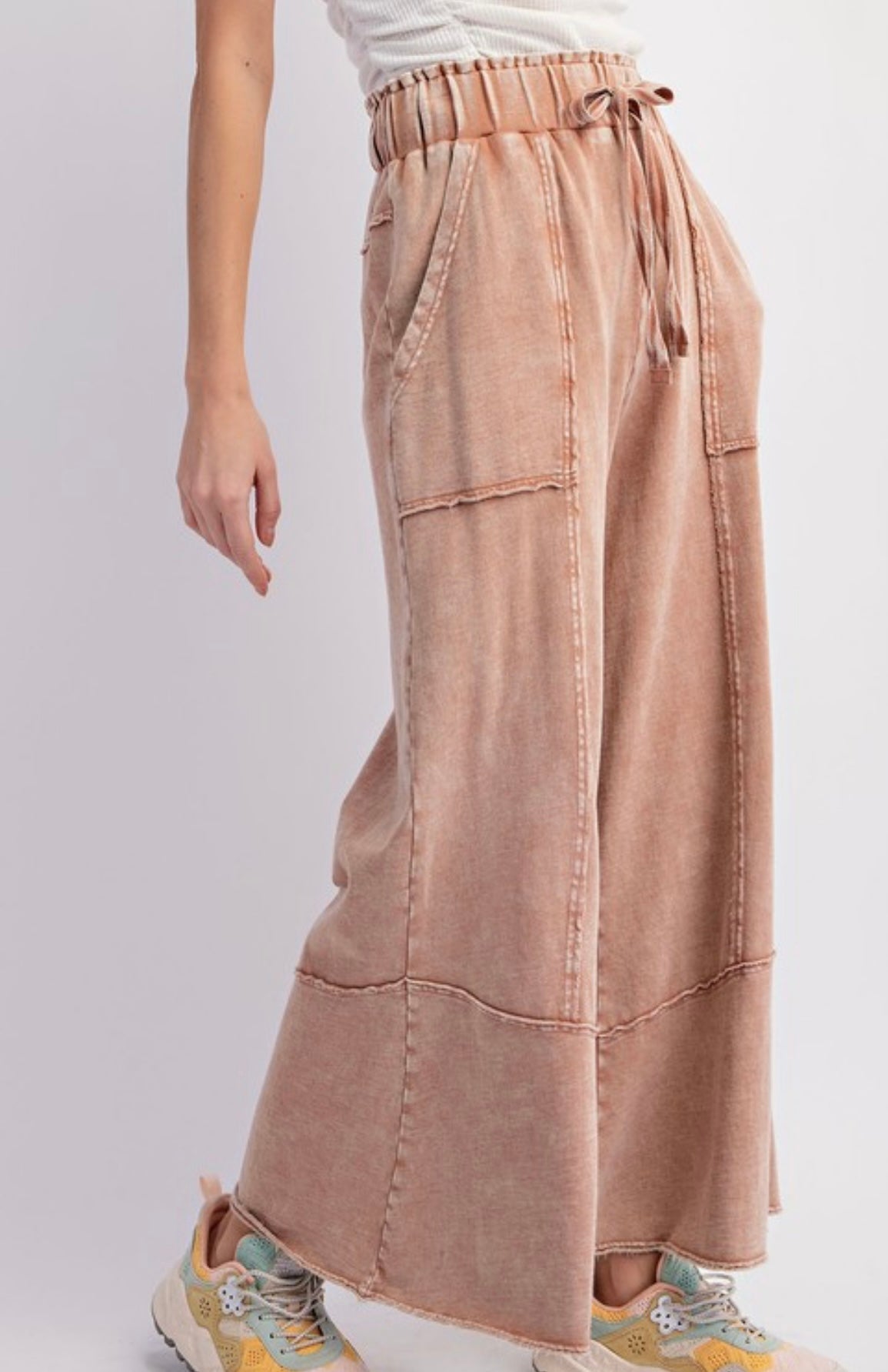 Dames Wijde Pantalon van Terry Knit in Mineral Wash 1