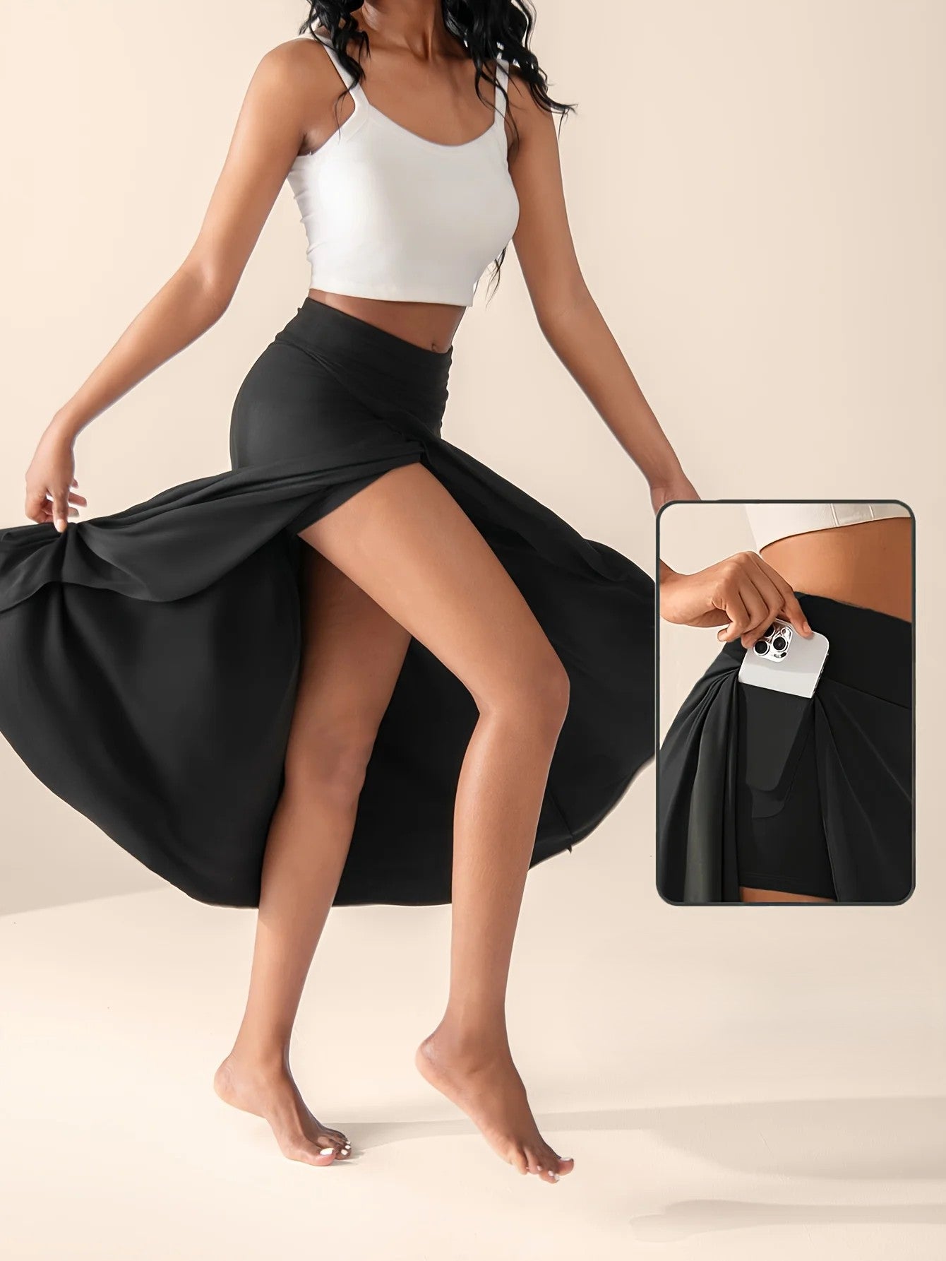 Dames Wikkelrok Midi met Asymmetrische Zoom en Ingebouwde Culottes 5