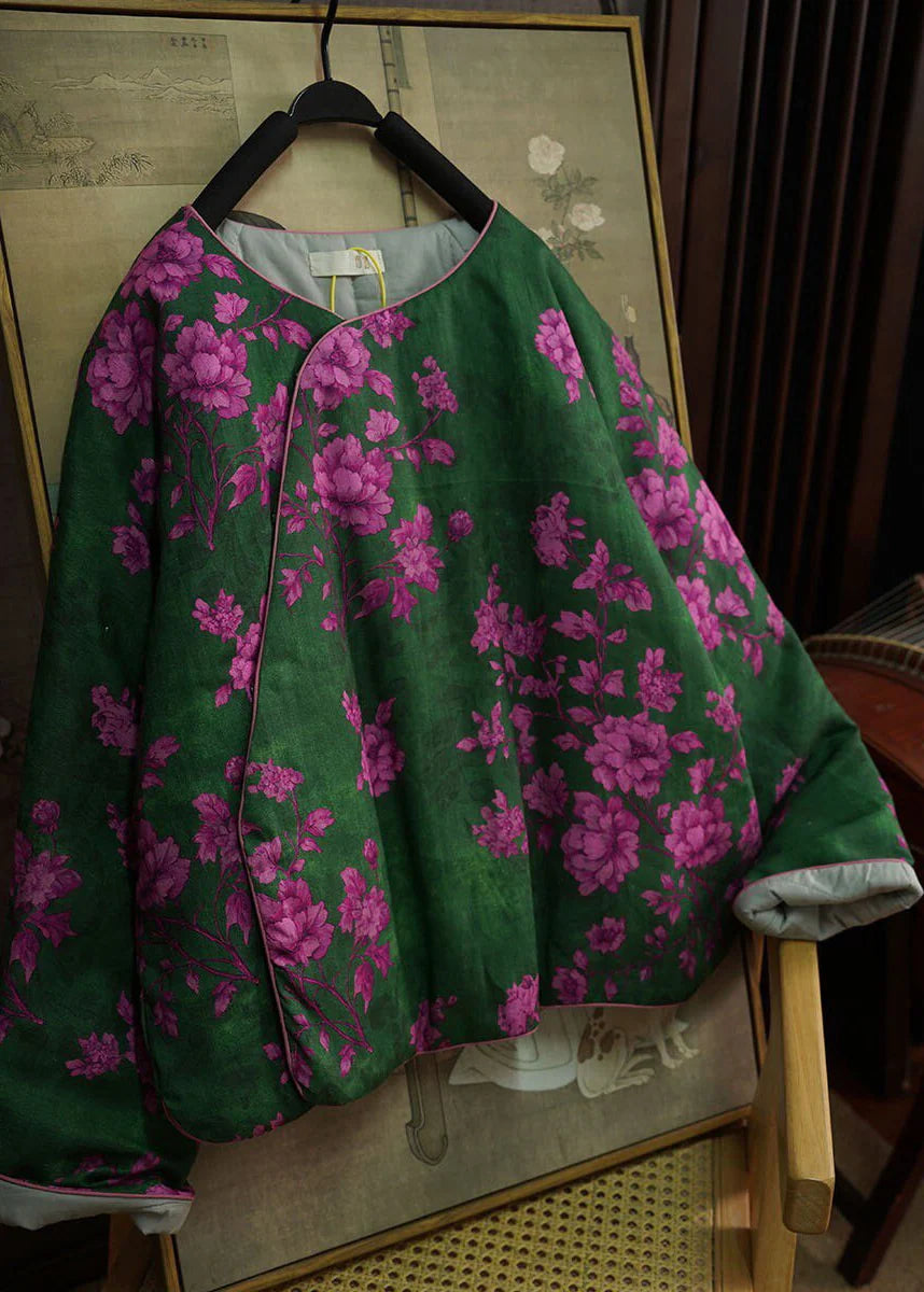 Dames Winterjas Chinese Stijl Ronde Hals Print 0