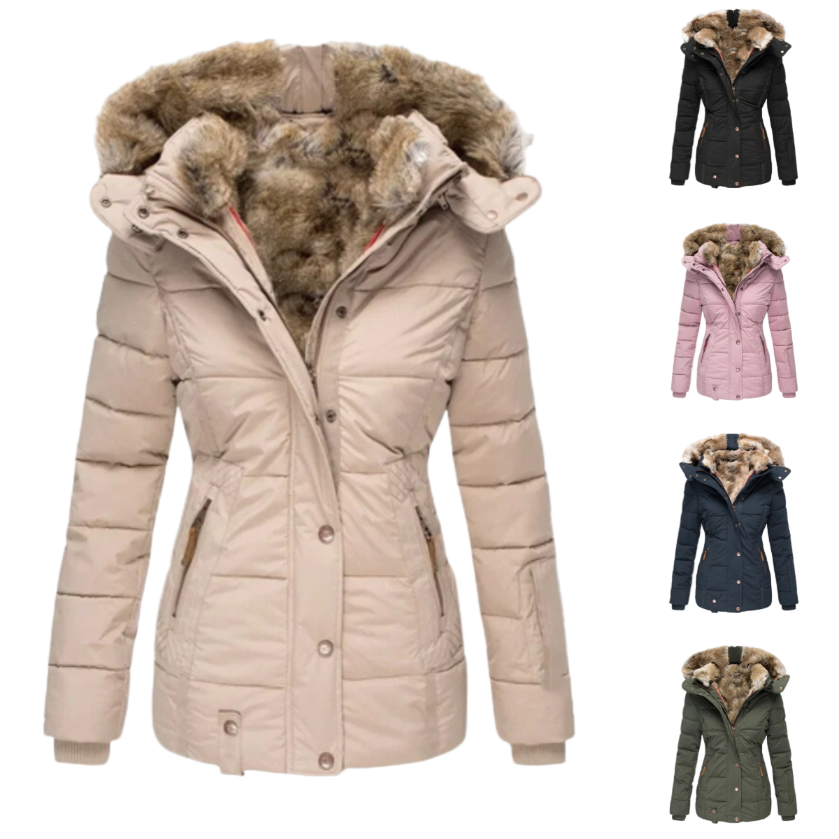 Dames Winterjas met Afneembare Bontkap 6