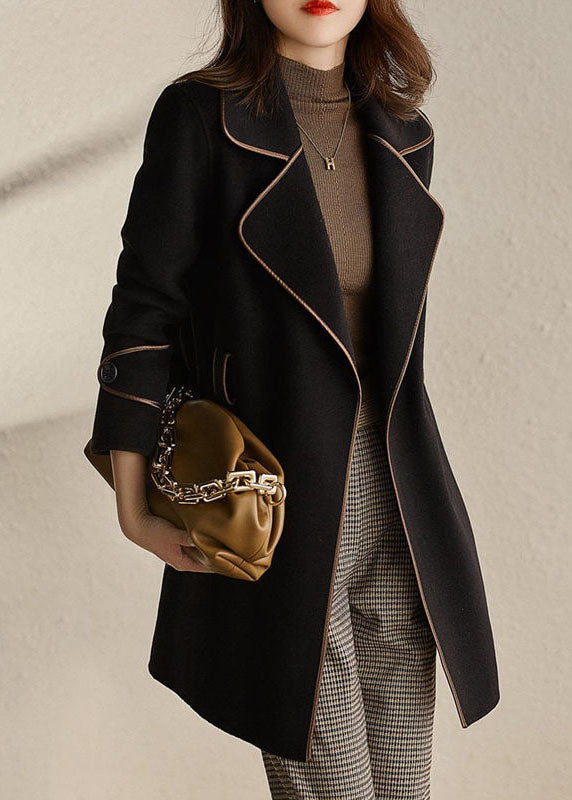 Dames Wollen Jas met Strikband en Patchwork Zakken 2