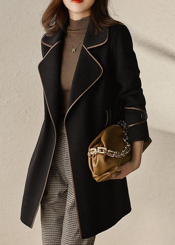 Dames Wollen Jas met Strikband en Patchwork Zakken 3