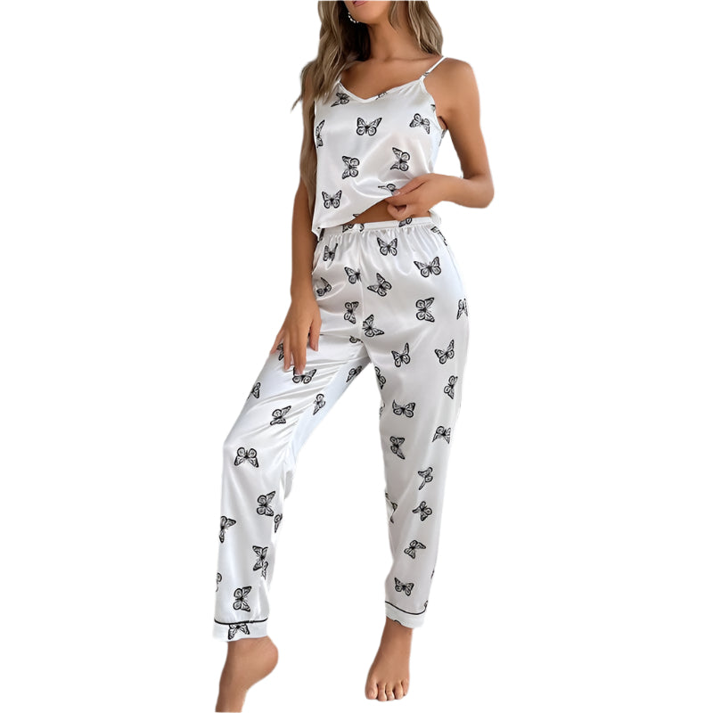 Dames Zijde Pyjama Set Vlinderprint 3