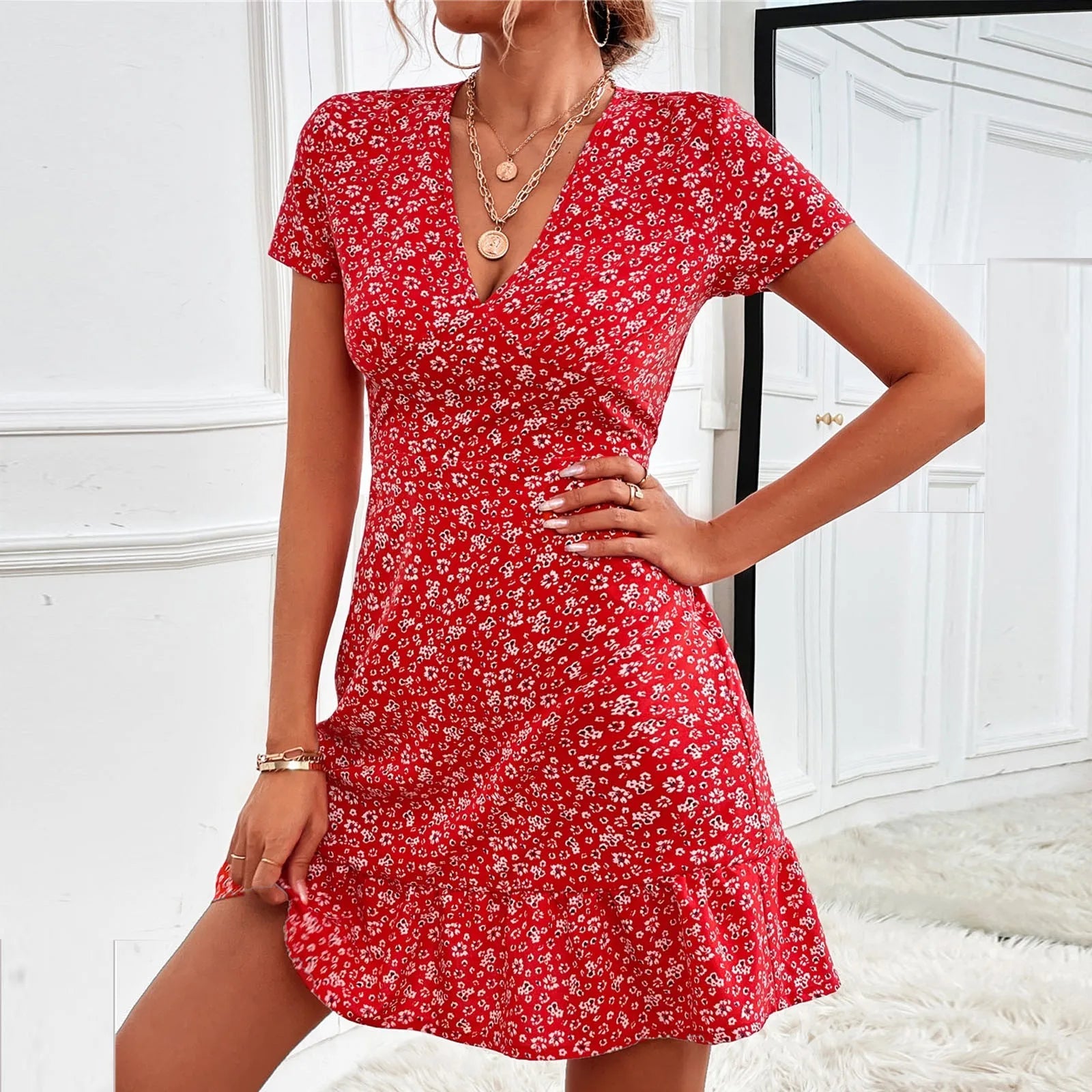Dames Zomer Jurk V-hals Bloemenprint Casual 10