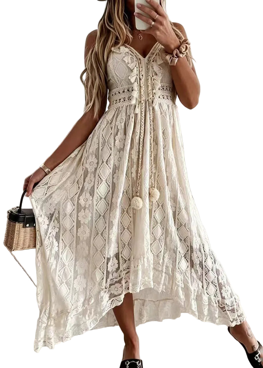 Dames Zomerjurk Bohemien Stijl Met Balversiering 0