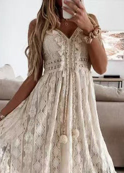 Dames Zomerjurk Bohemien Stijl Met Balversiering 2