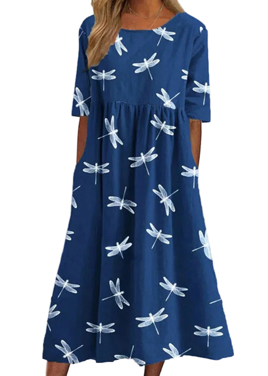 Dames Zomerjurk Boho Stijl met O-hals en Zakken 3