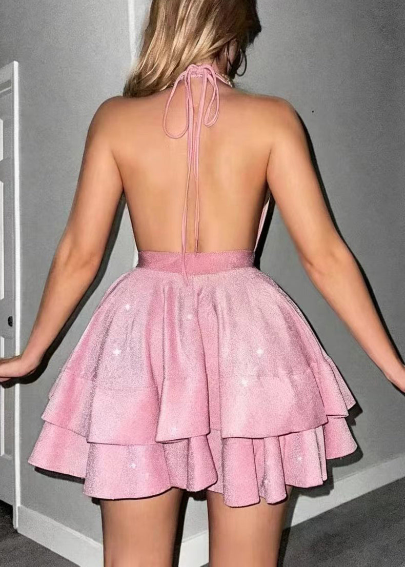 Dames Zomerjurk Halter Gelaagd Mini Jurk 4