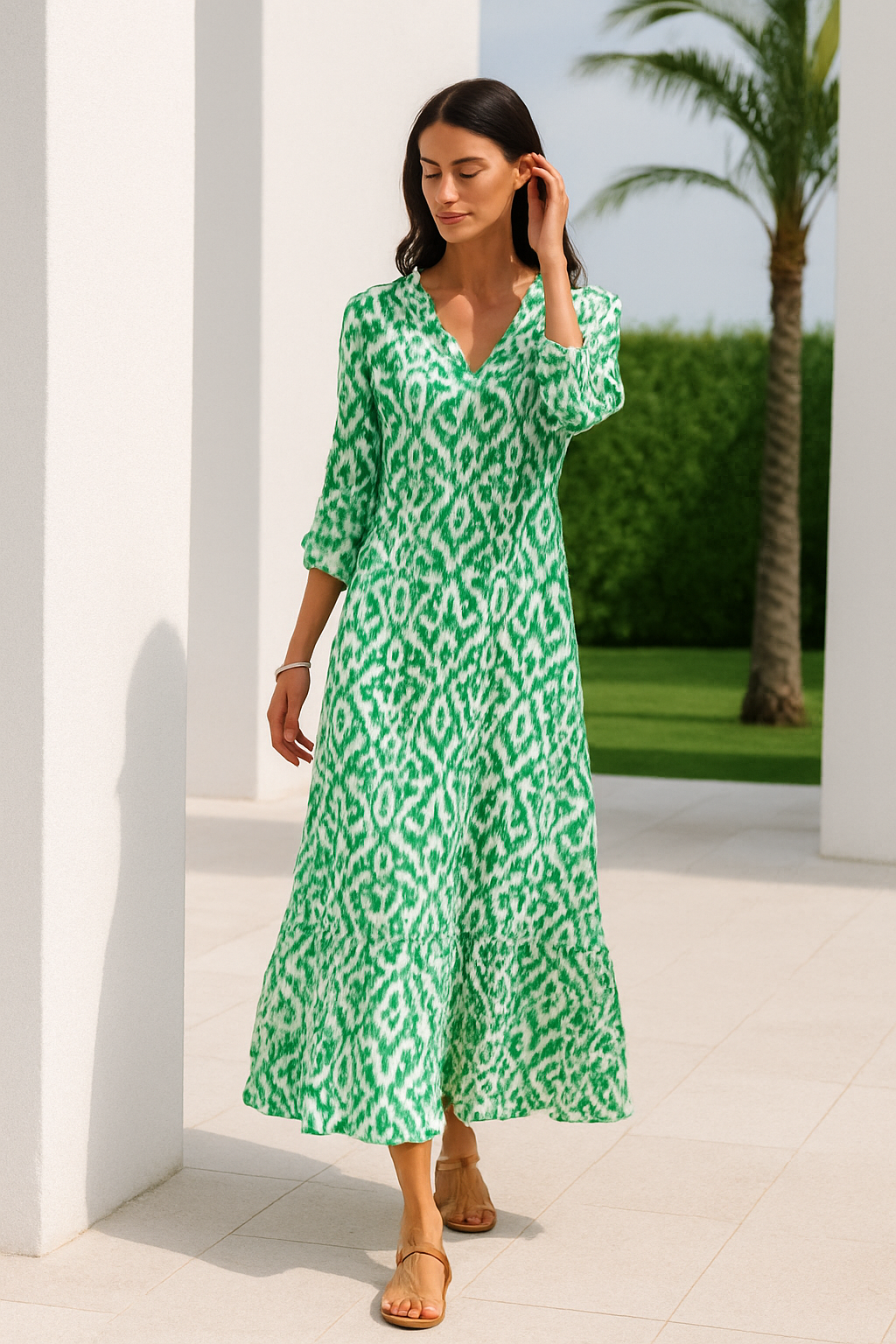 Dames Zomerjurk V-hals A-lijn met Halve Mouwen 1