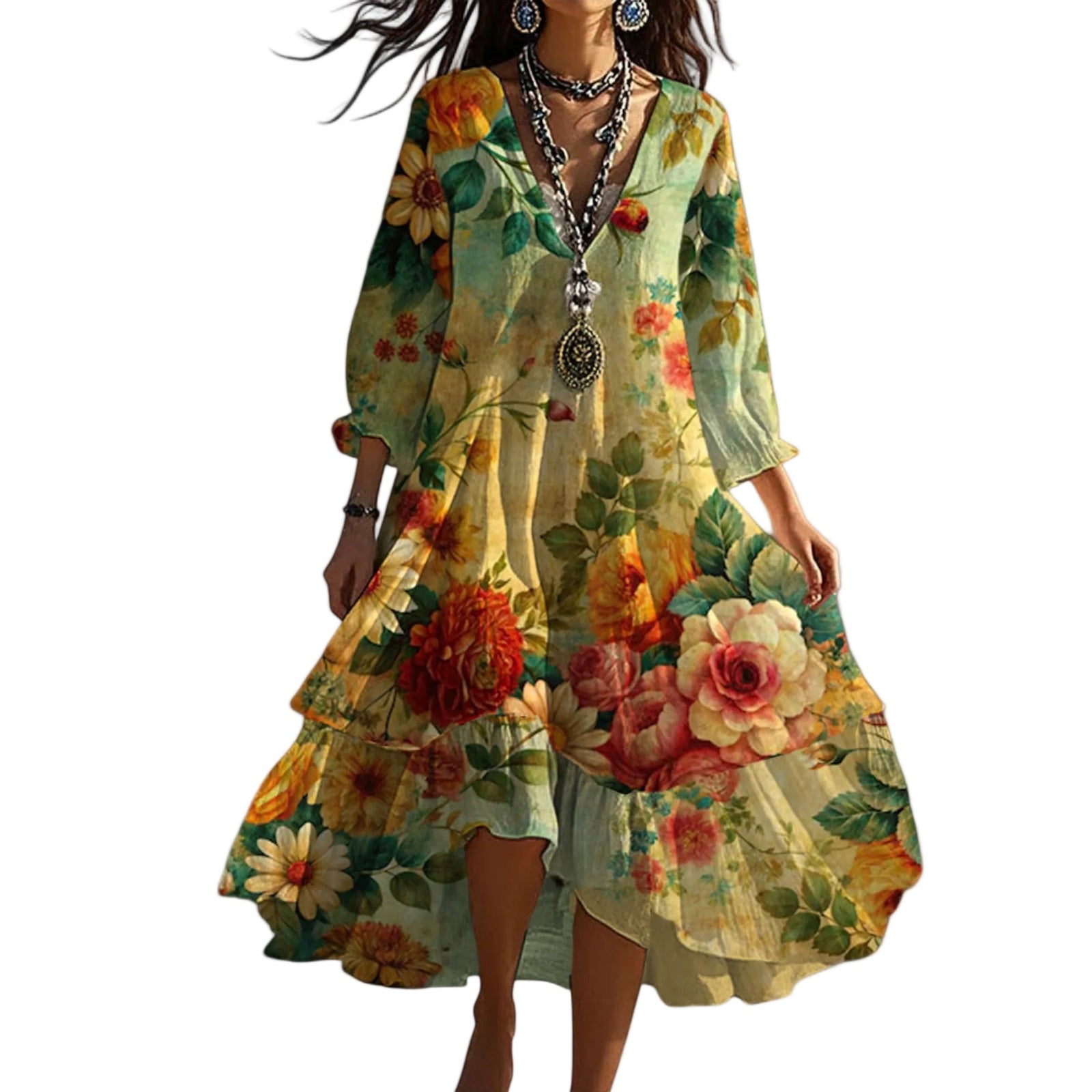 Dames Zomerjurk V-hals Boho Stijl 0