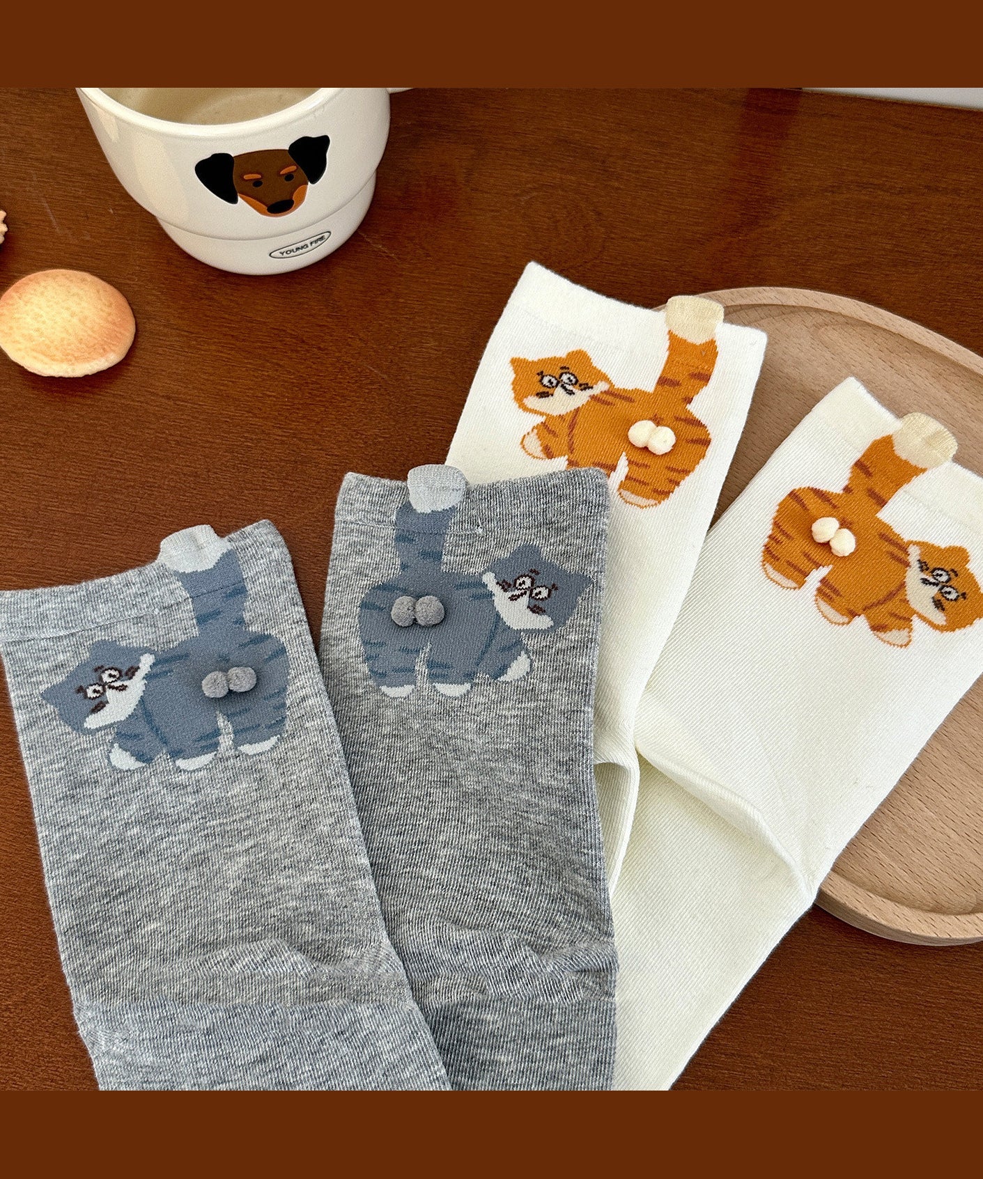 Dames sokken met kat design Japans stijlvol middellang 3
