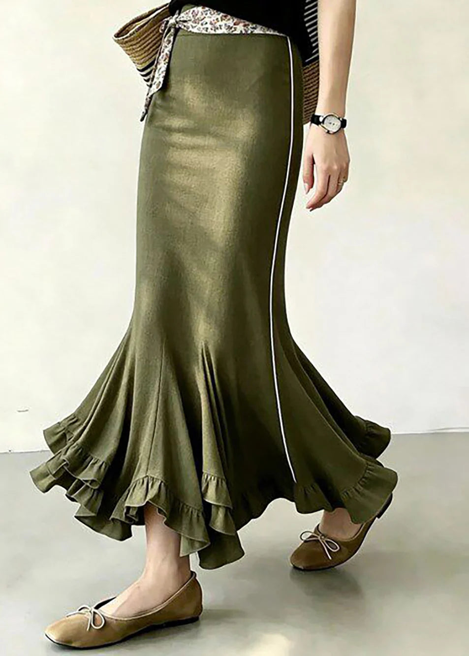 Dames zeemeerminnenrok met hoge taille en ruches 1