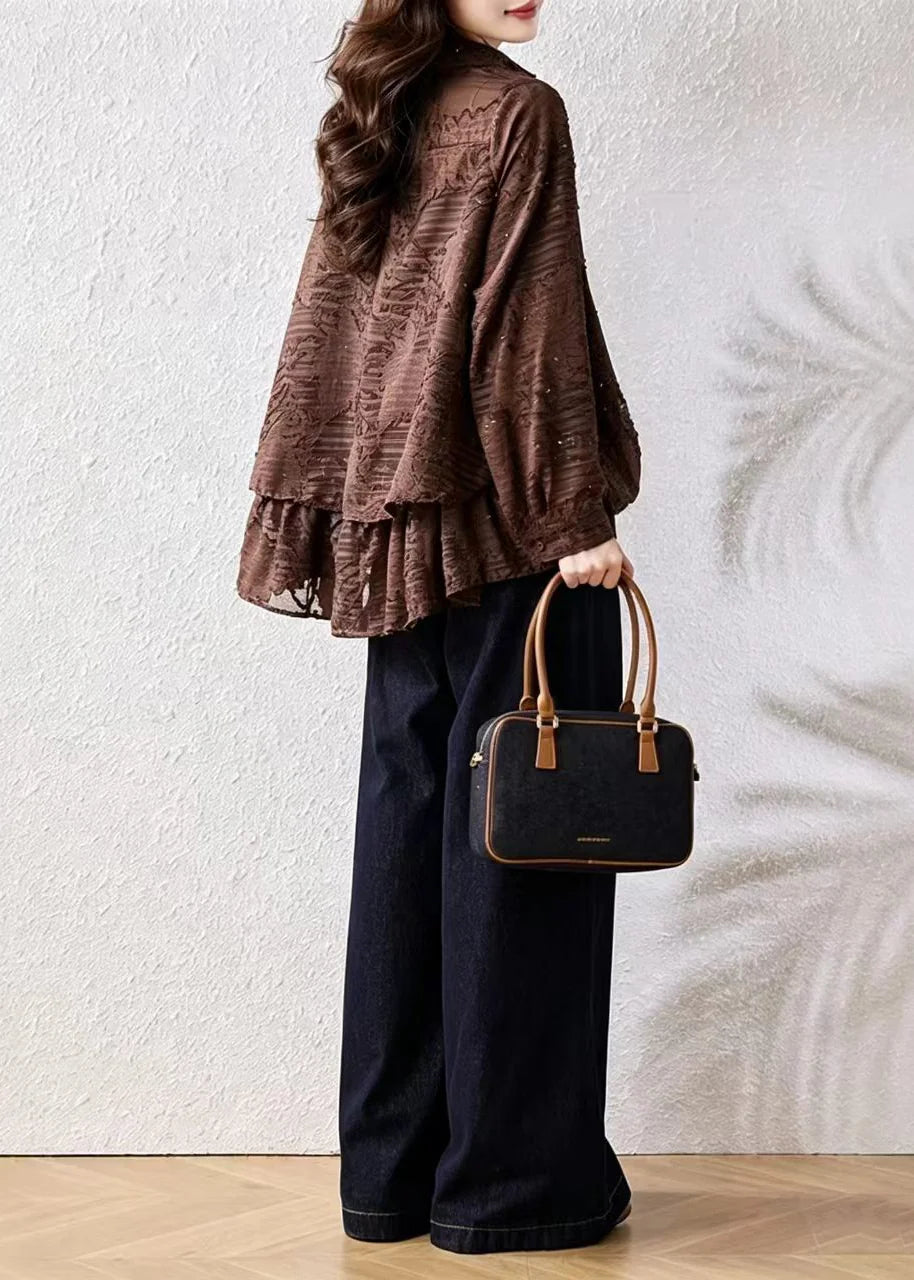 Damesblouse met asymmetrisch design en omgeslagen kraag 3
