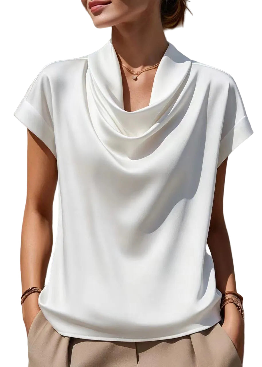 Damesblouse met col en korte mouwen losvallend model 0