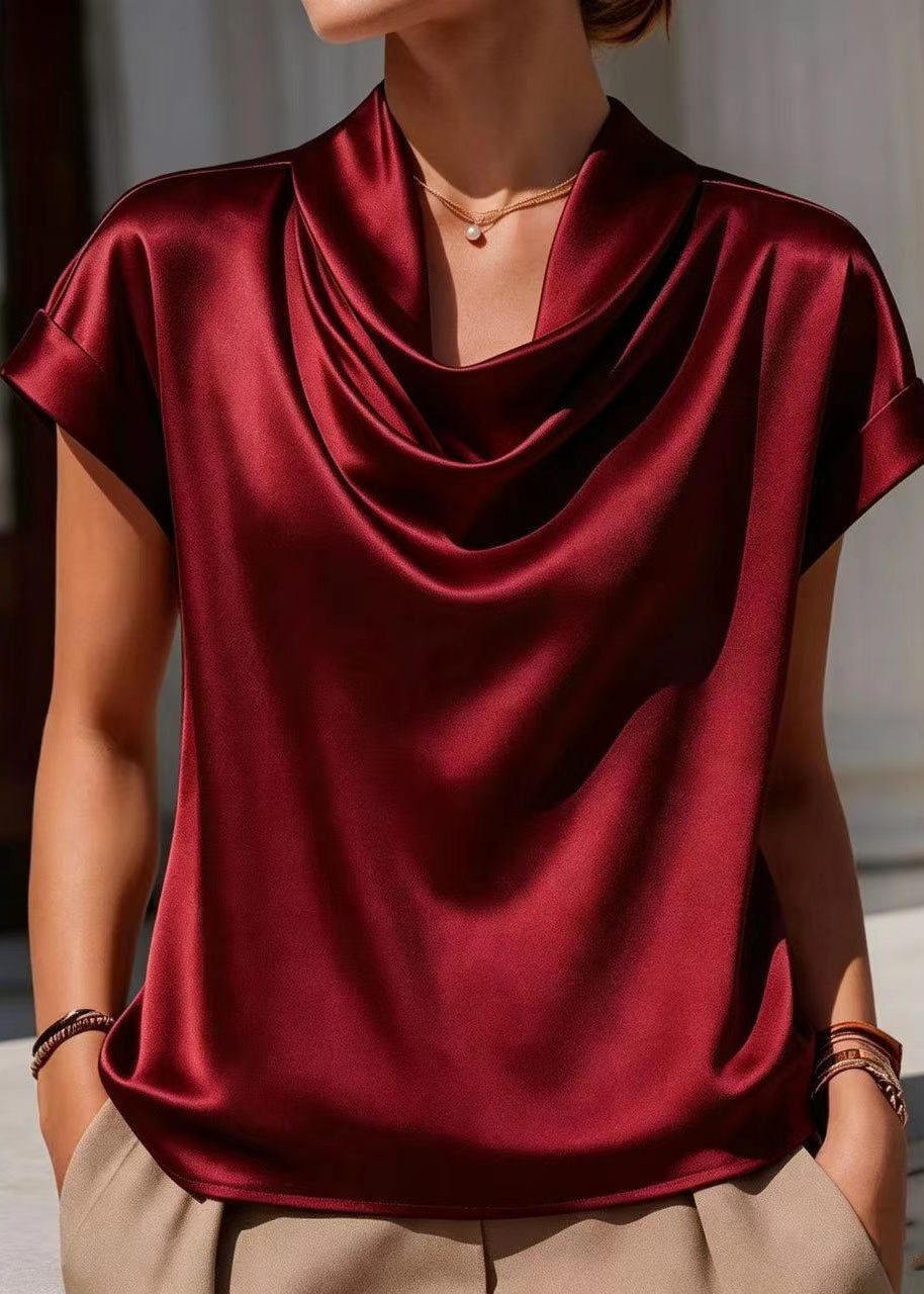 Damesblouse met col en korte mouwen losvallend model 3