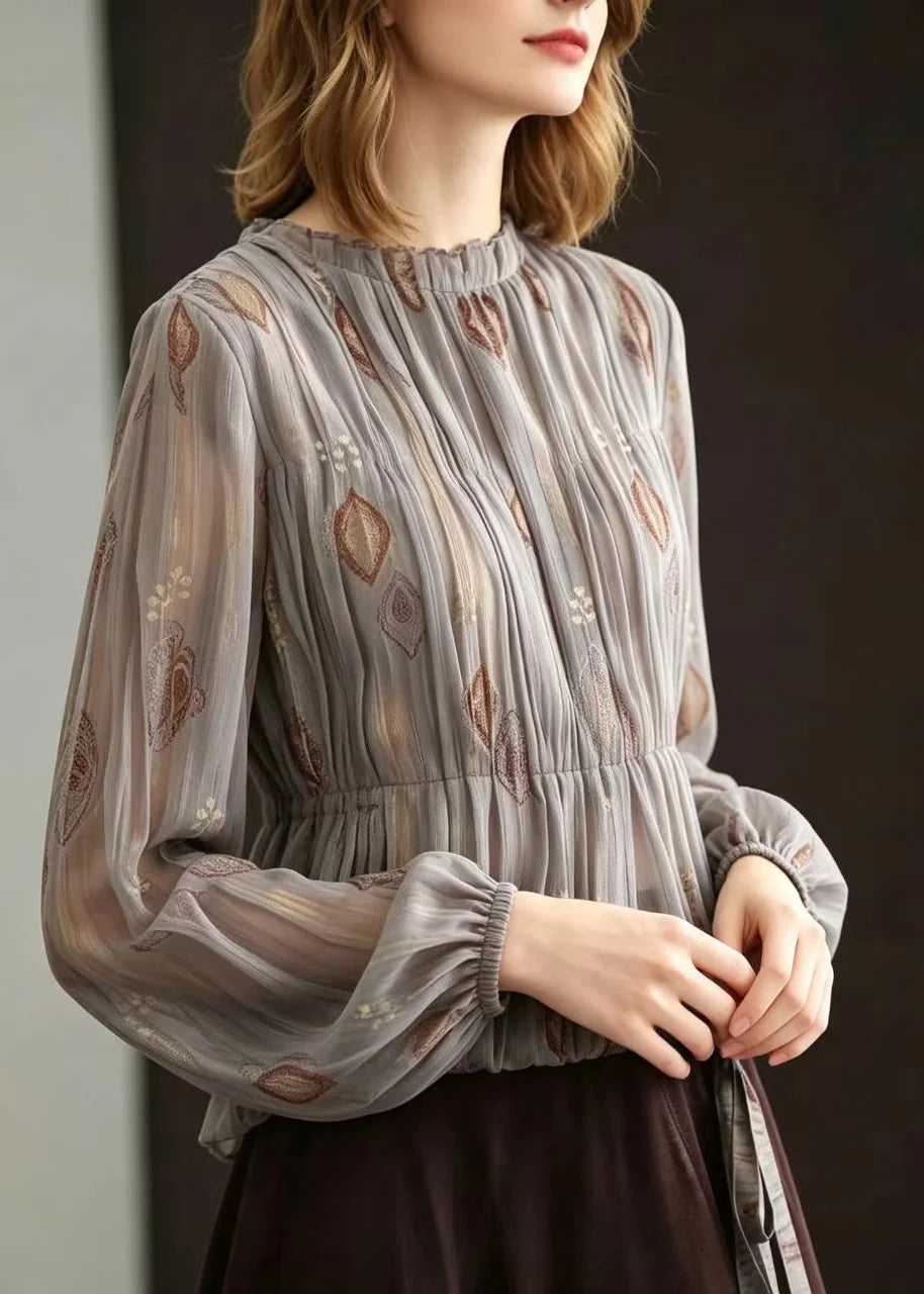 Damesblouse met ronde hals en jacquard plooien 3