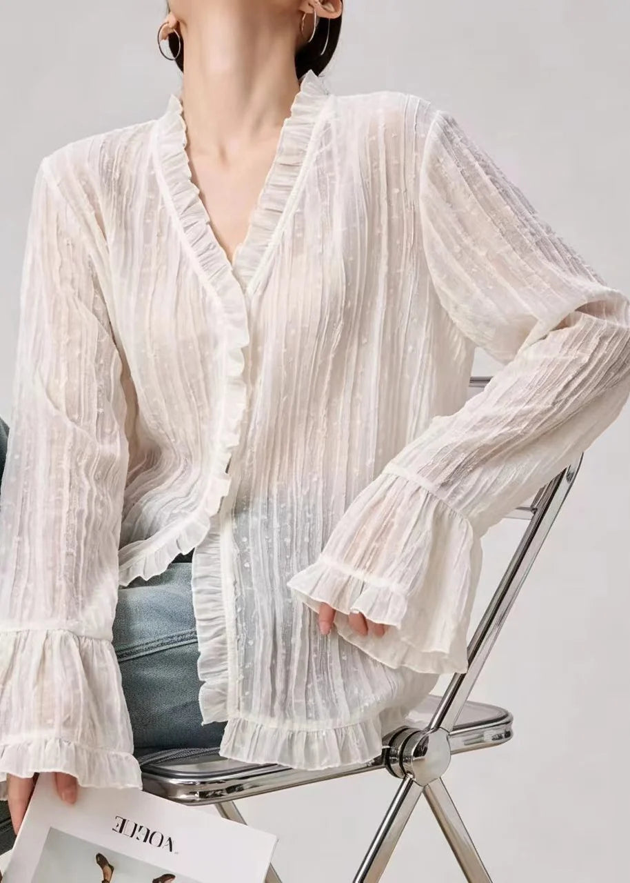 Damesblouse met ruches en uitlopende mouwen 3