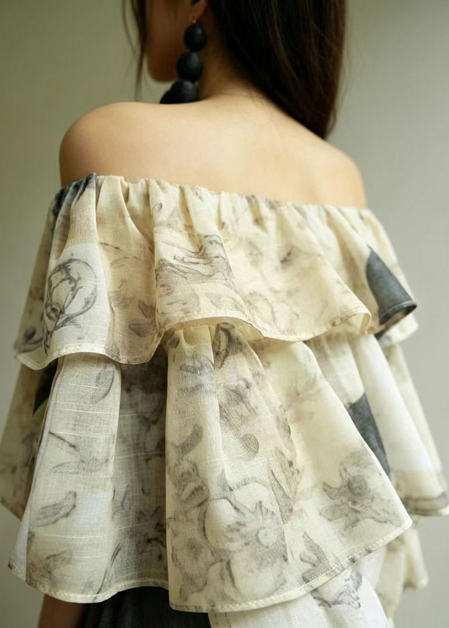 Damesblouse met schuine hals en gelaagde print 4