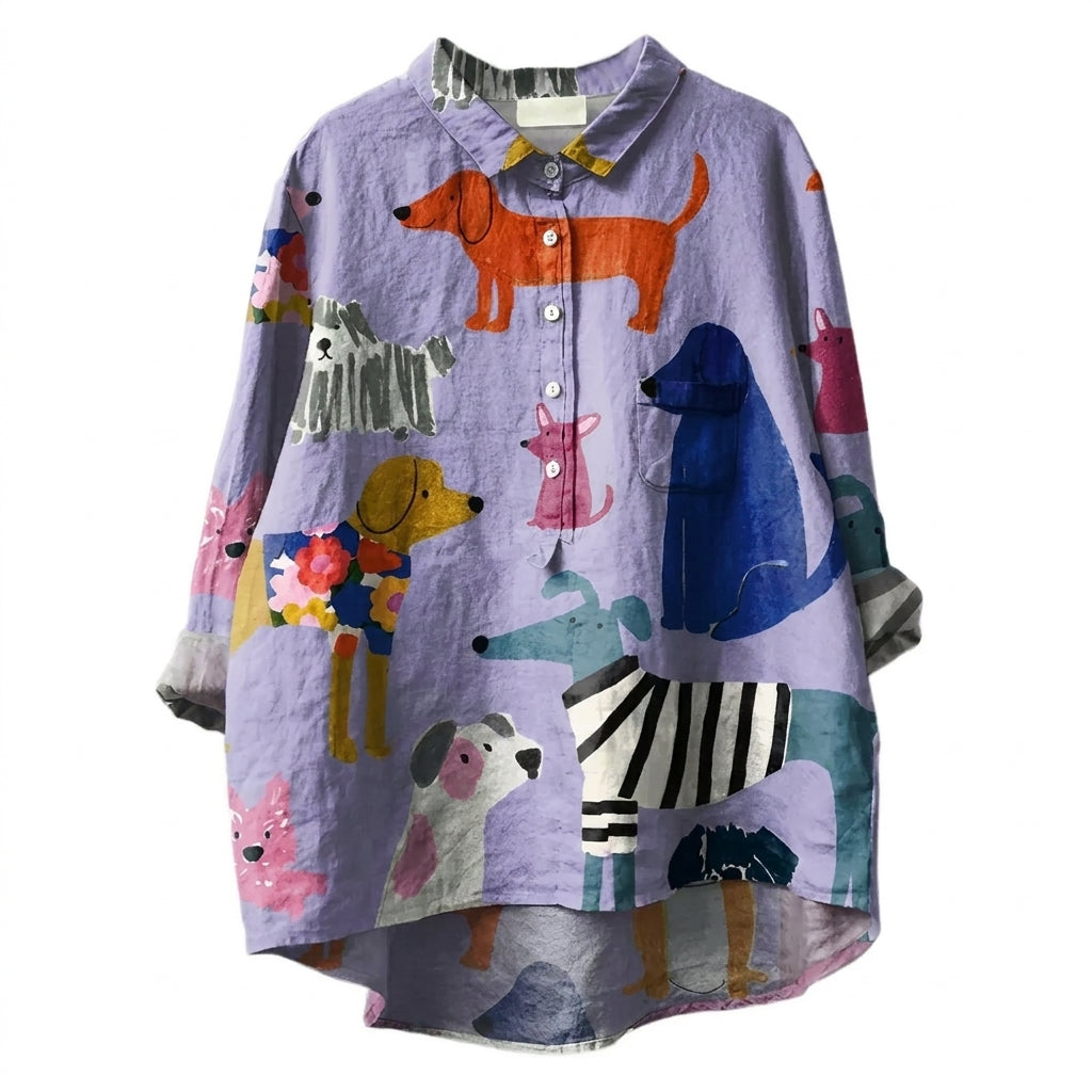 Damesblouse met speelse print, zacht en lichtgewicht. 0