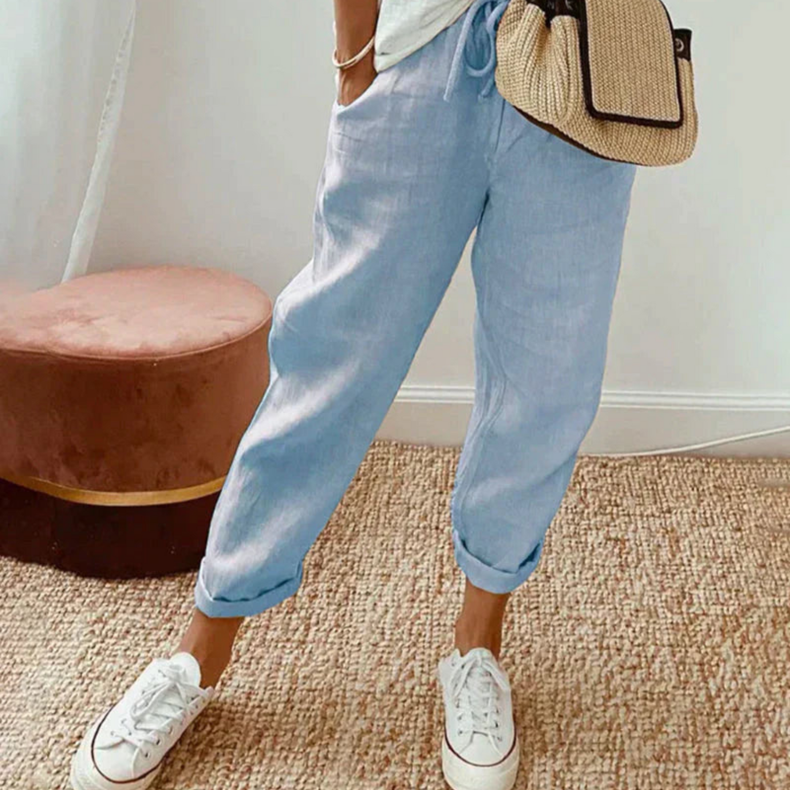 Damesbroek Met Trendy Snit En Verstelbare Elastische Taille 1