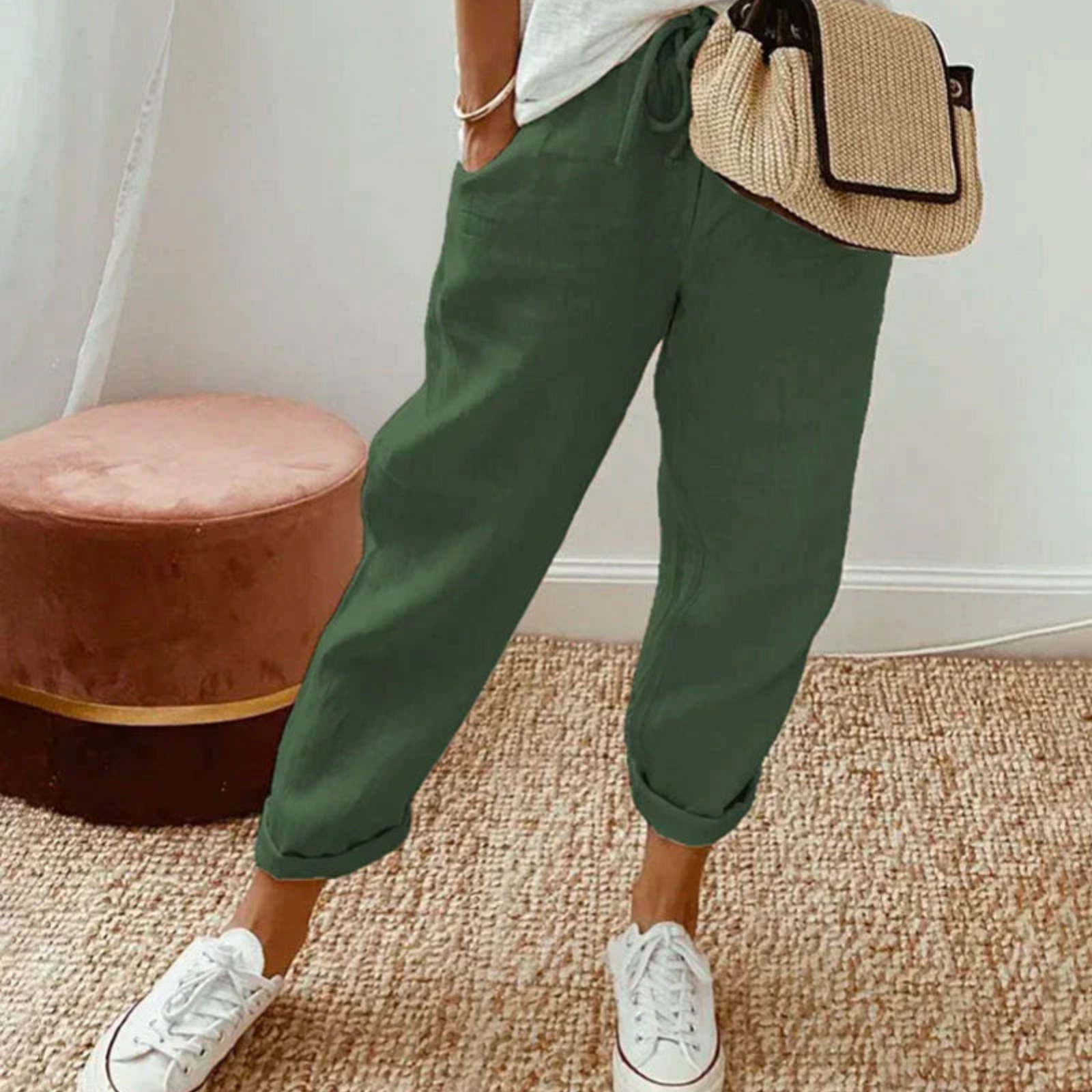 Damesbroek Met Trendy Snit En Verstelbare Elastische Taille 2