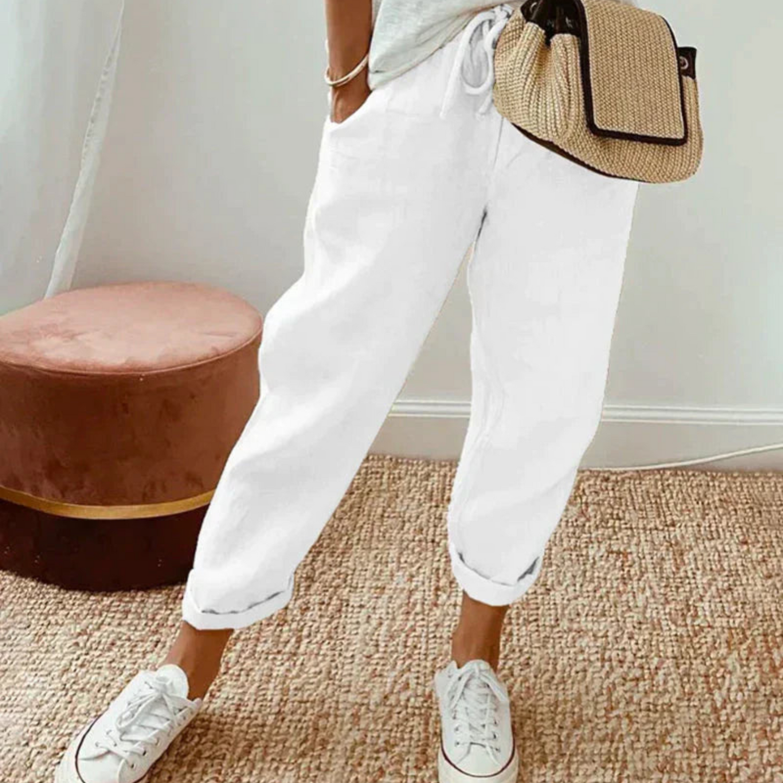 Damesbroek Met Trendy Snit En Verstelbare Elastische Taille 3