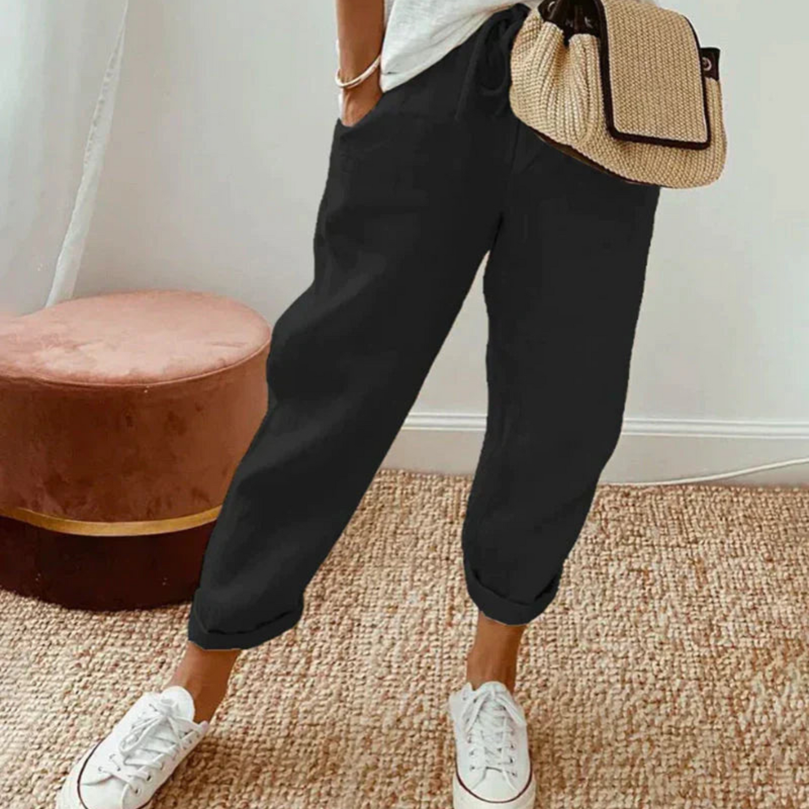 Damesbroek Met Trendy Snit En Verstelbare Elastische Taille 4
